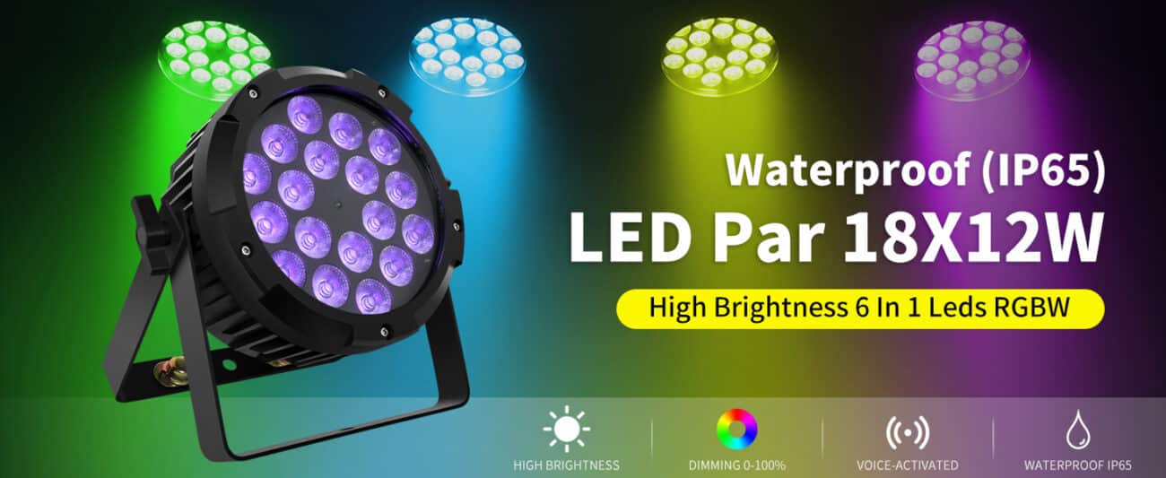 DJClub 18x12W Waterproof LED PAR Light – IP65 Rating + RGBW for Outdoor Weddings & Event Stages 